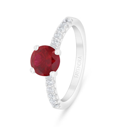 خاتم من الفضة الخالصة عيار 925 مطلي روديوم مرصع ياقوت كروندوم و فص ابيض