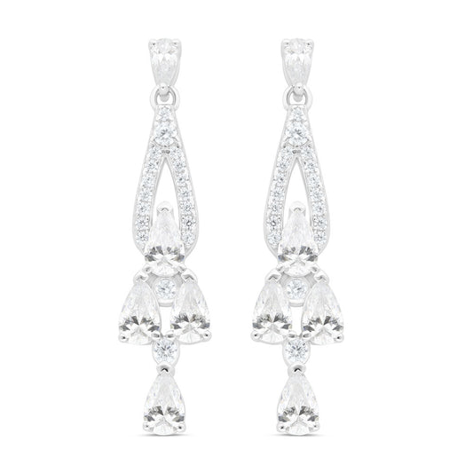 Sterling Silver 925 Earring Rhodium Plated Embedded With White Zircon