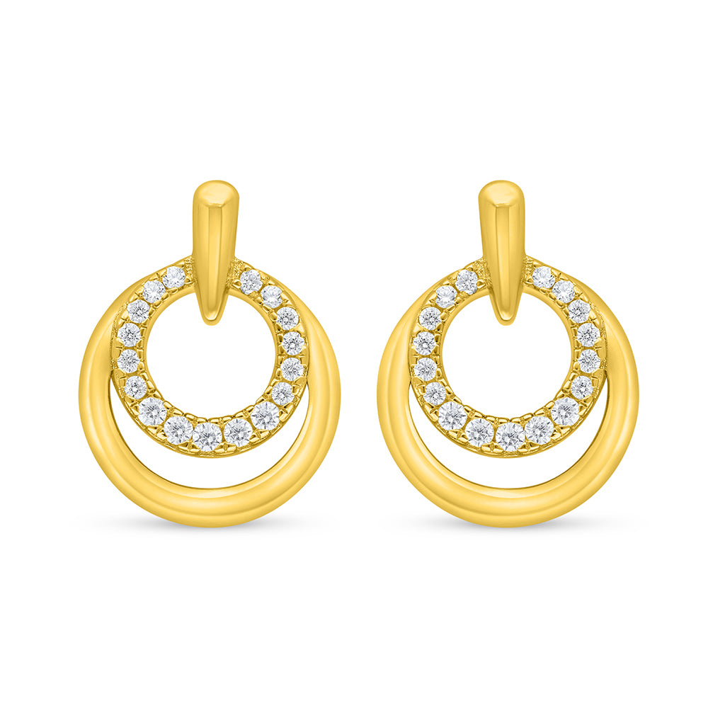 Sterling Silver 925 Earring Golden Plated Embedded With White Zircon