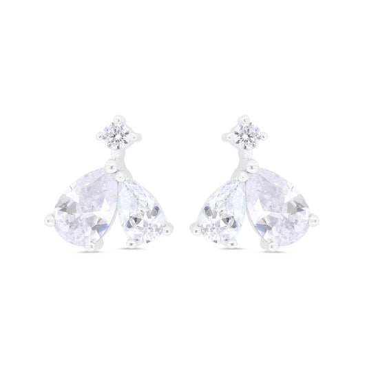 Sterling Silver 925 Earring Rhodium Plated Embedded With White Zircon
