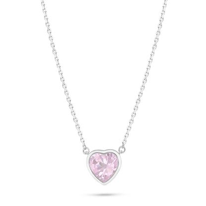 Sterling Silver 925 Necklace Rhodium Plated Embedded With Pink Zircon