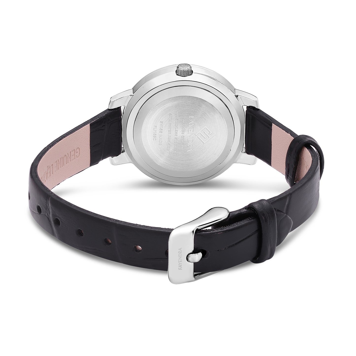 Stainless Steel 316L Watch Silver Color Black Leather Embedded With White Zircon - WHITE MOP DIAL