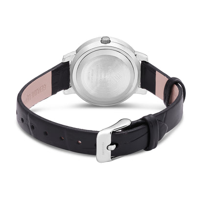 Stainless Steel 316L Watch Silver Color Black Leather Embedded With White Zircon - WHITE MOP DIAL