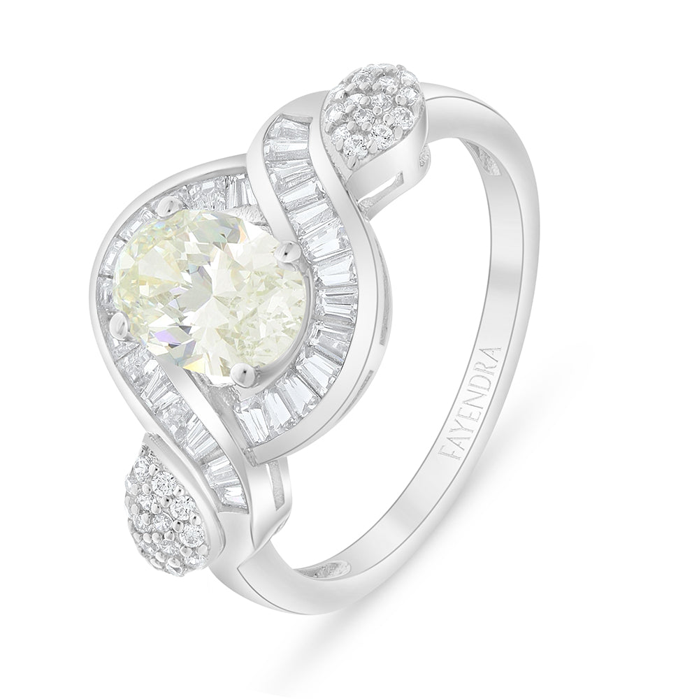 Sterling Silver 925 Ring Rhodium Plated Embedded With Diamond Zircon And White Zircon