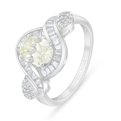 Sterling Silver 925 Ring Rhodium Plated Embedded With Diamond Zircon And White Zircon