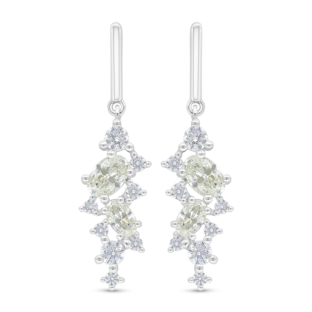 Sterling Silver 925 Earring Rhodium Plated Embedded With Yellow Diamond And White Zircon