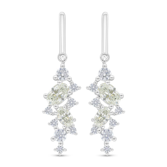 Sterling Silver 925 Earring Rhodium Plated Embedded With Yellow Diamond And White Zircon