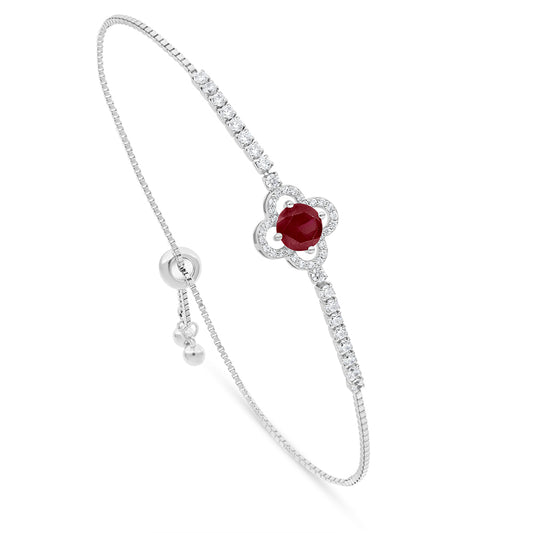 Sterling Silver 925 Bracelet Rhodium Plated Embedded With Ruby Corundum And White Zircon