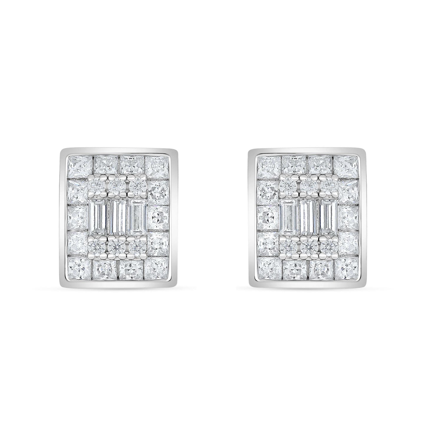 Sterling Silver 925 Earring Rhodium Plated Embedded With White Zircon