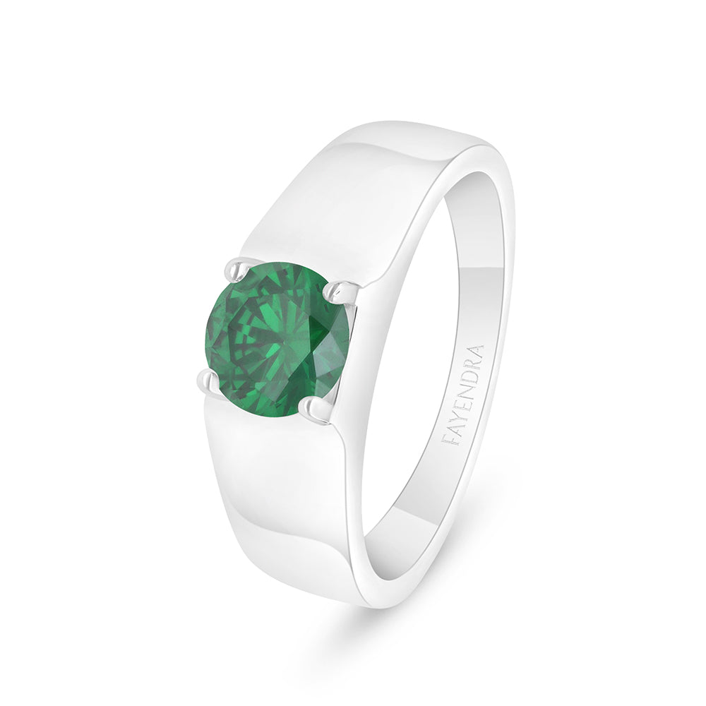 Sterling Silver 925 Ring Rhodium Plated Embedded With Emerald Zircon