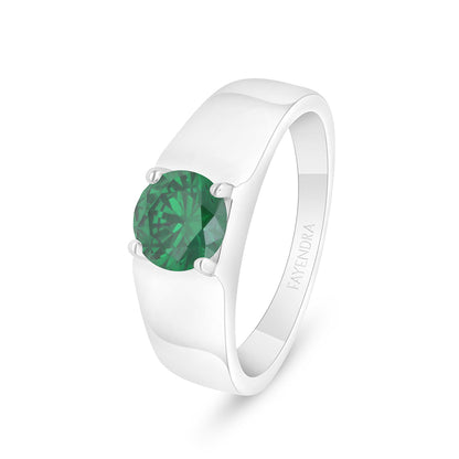 Sterling Silver 925 Ring Rhodium Plated Embedded With Emerald Zircon
