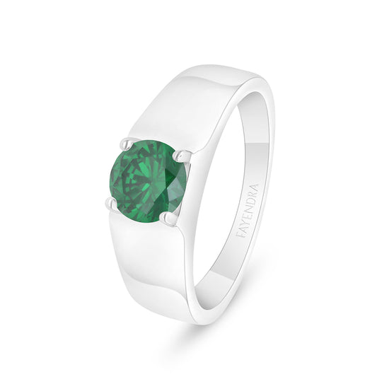 Sterling Silver 925 Ring Rhodium Plated Embedded With Emerald Zircon
