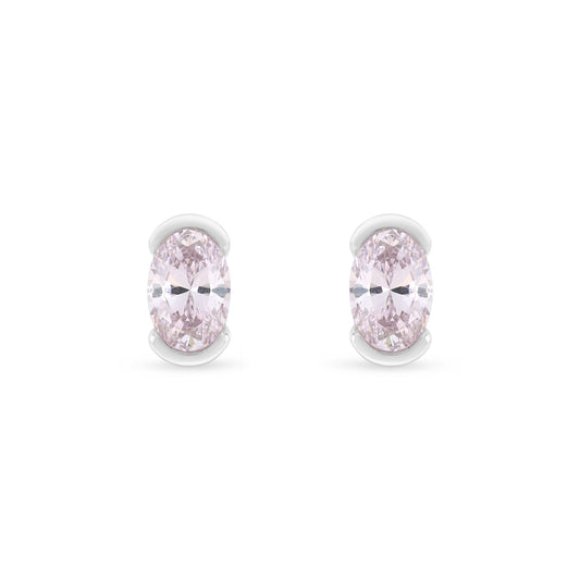 Sterling Silver 925 Earring Rhodium Plated Embedded With Pink Zircon