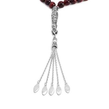 Red Tiger Eye Rosary 45 Bead 8 MM With Stainless Steel 316L Set (Silver & Black Plated)