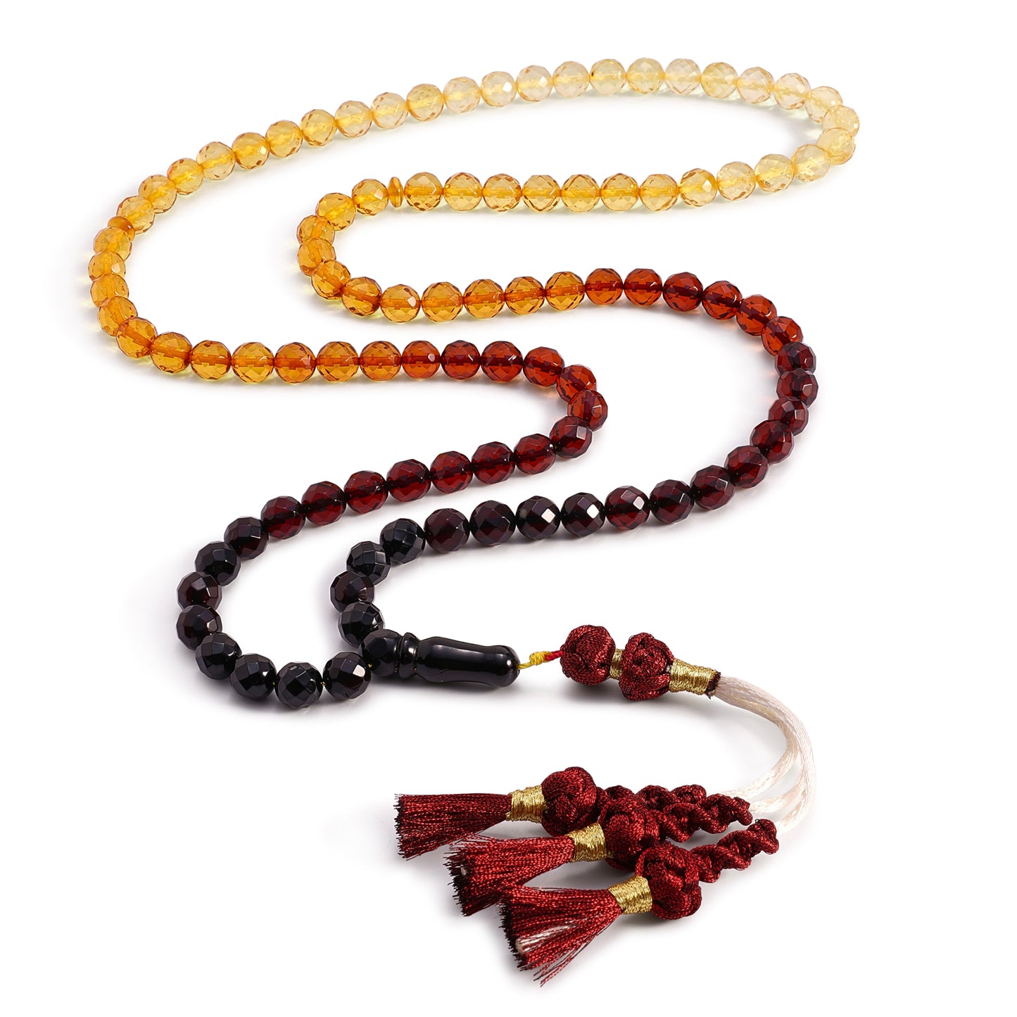 سبحة 100 كهرمان طبيعي ملون بيلية 8 مم Faceted شرابة قماش