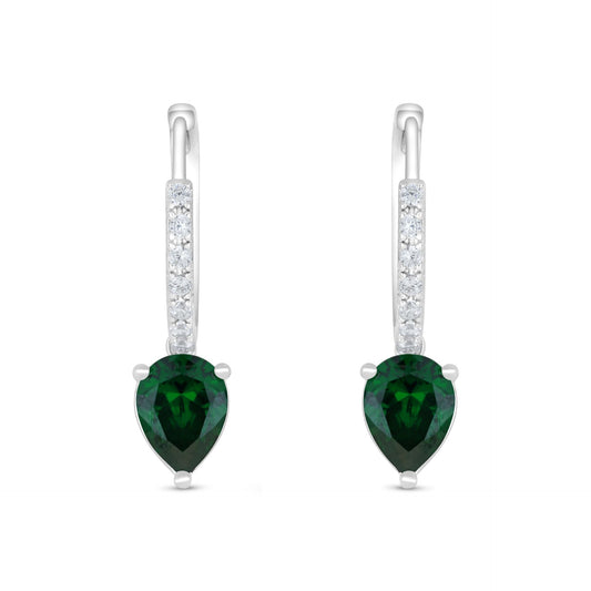 Sterling Silver 925 Earring Rhodium Plated Embedded With Emerald Zircon And White Zircon