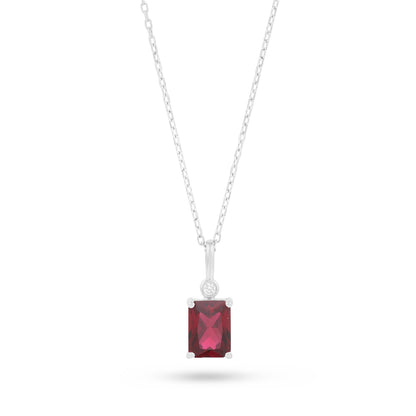 Sterling Silver 925 Necklace Rhodium Plated Embedded With Ruby Corundum And White Zircon