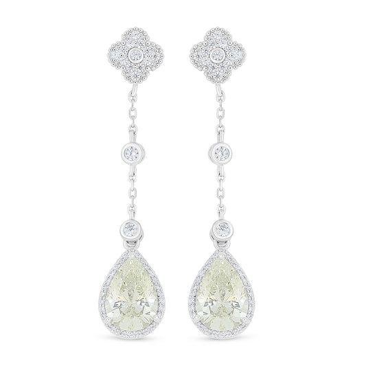 اقراط من الفضة الخالصة عيار 925 مطلية روديوم مرصعة بالزركون الكناري الالماسي و فص ابيض
