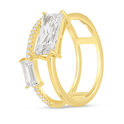 Sterling Silver 925 Ring Golden Plated Embedded With White Zircon