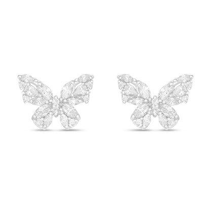 Sterling Silver 925 Earring Rhodium Plated Embedded With White Zircon