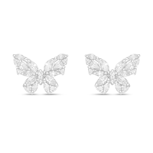 Sterling Silver 925 Earring Rhodium Plated Embedded With White Zircon