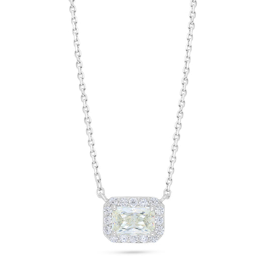 Sterling Silver 925 Necklace Rhodium Plated Embedded With Diamond Zircon And White Zircon