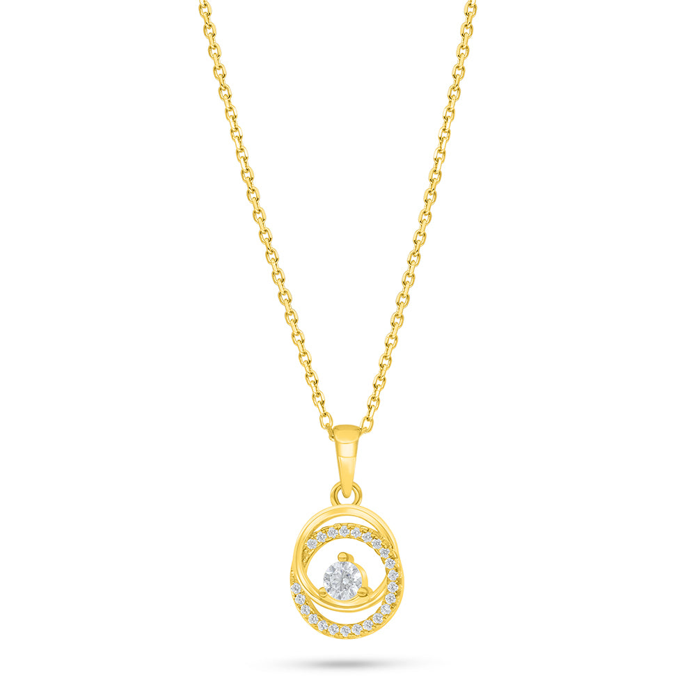 Sterling Silver 925 Necklace Golden Plated Embedded With White Zircon