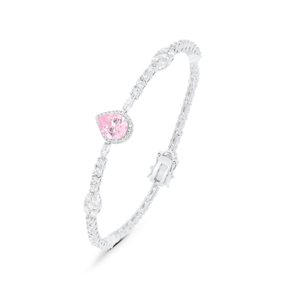 Sterling Silver 925 SET Rhodium Plated Embedded With pink  Zircon And White CZ