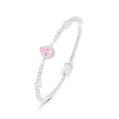 Sterling Silver 925 SET Rhodium Plated Embedded With pink  Zircon And White CZ