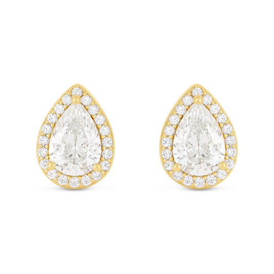 Sterling Silver 925 Earring Golden Plated Embedded With Diamond Zircon And White Zircon