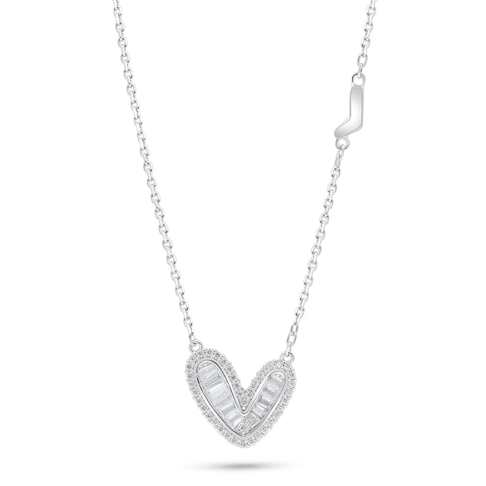 Sterling Silver 925 Necklace Rhodium Plated Embedded With White Zircon