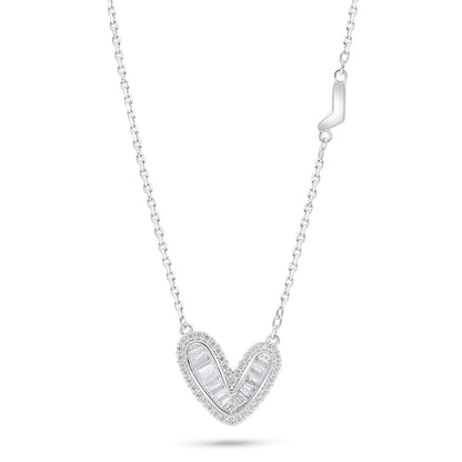 Sterling Silver 925 Necklace Rhodium Plated Embedded With White Zircon