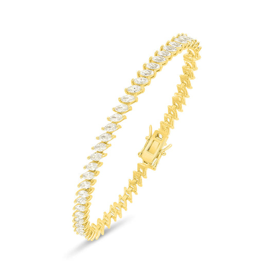 Sterling Silver 925 Bracelet Golden Plated Embedded With White Zircon
