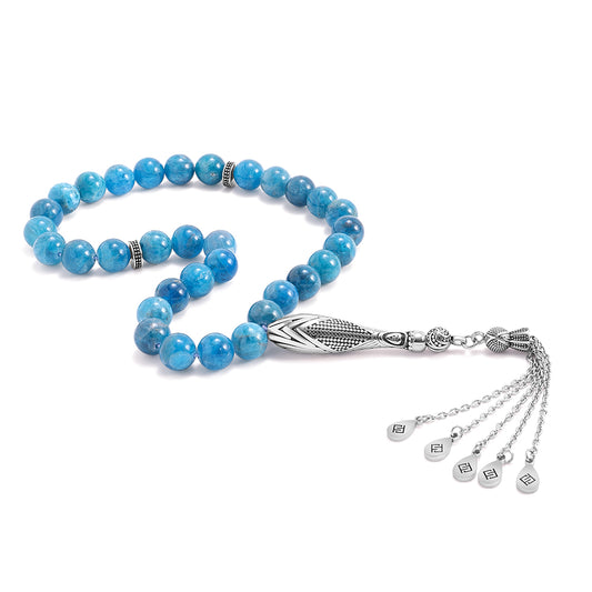 سبحة 33 احجار الاباتيت بيلية 10 مل طقم ستانلس ستيل عيار 316L مطلى فضي واسود