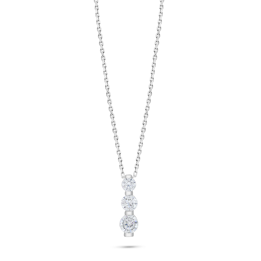 Sterling Silver 925 Necklace Rhodium Plated Embedded With White Zircon