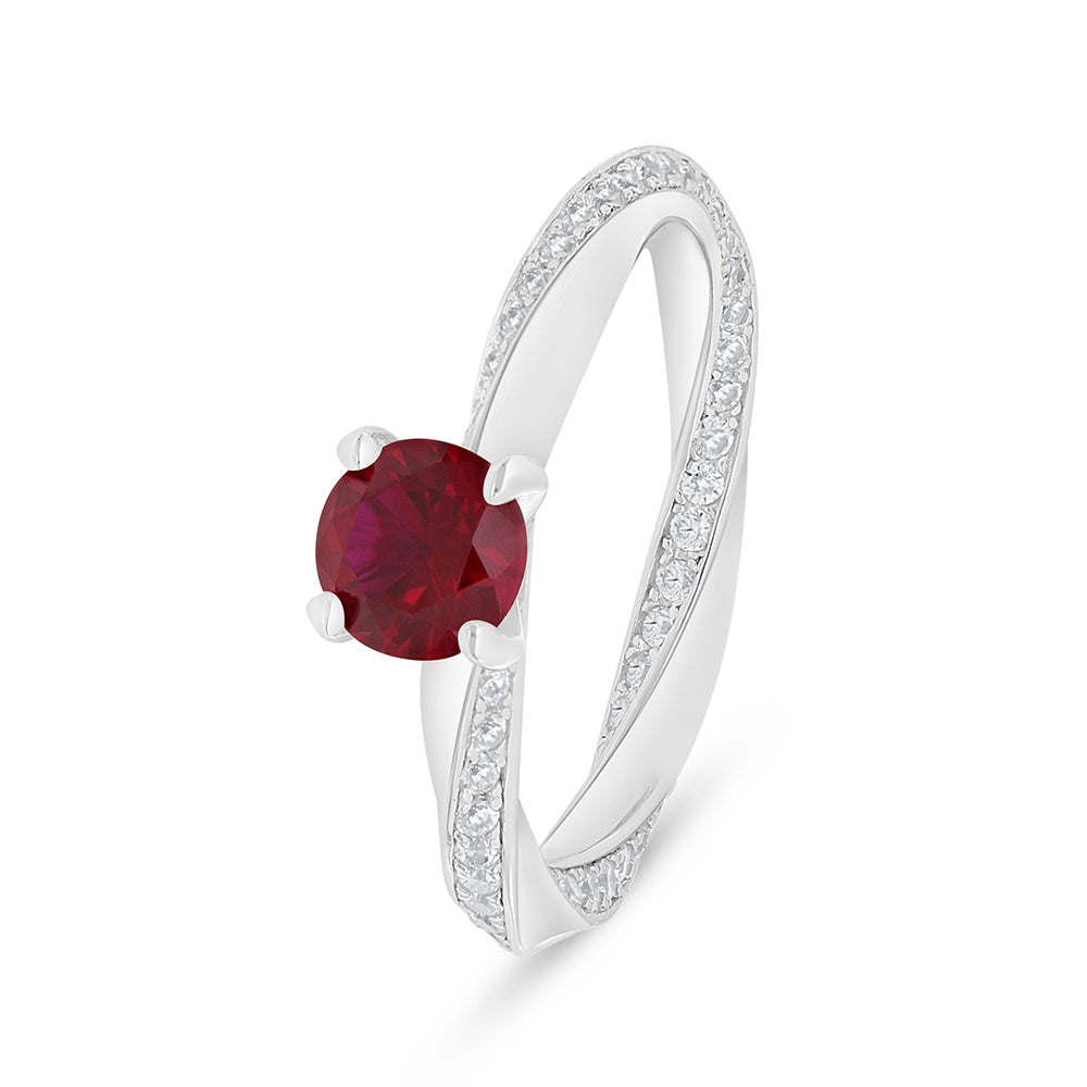 Sterling Silver 925 Ring Rhodium Plated Embedded With Ruby Corundum And White Zircon