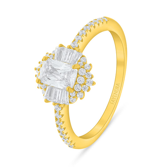 Sterling Silver 925 Ring Golden Plated Embedded With White Zircon