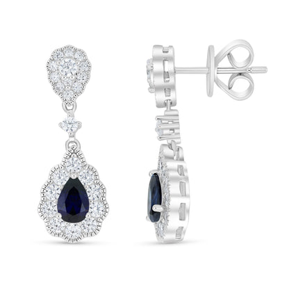 Sterling Silver 925 Earring Rhodium Plated Embedded With Sapphire Corundum And White Zircon
