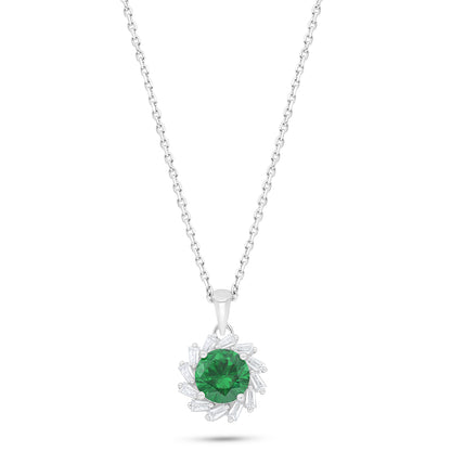 Sterling Silver 925 Necklace Rhodium Plated Embedded With Emerald Zircon And White Zircon