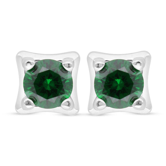 Sterling Silver 925 Earring Rhodium Plated Embedded With Emerald Zircon