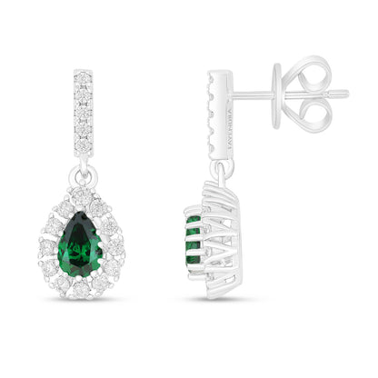 Sterling Silver 925 Earring Rhodium Plated Embedded With Emerald Zircon And White Zircon