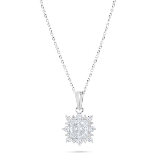 Sterling Silver 925 Necklace Rhodium Plated Embedded With White Zircon