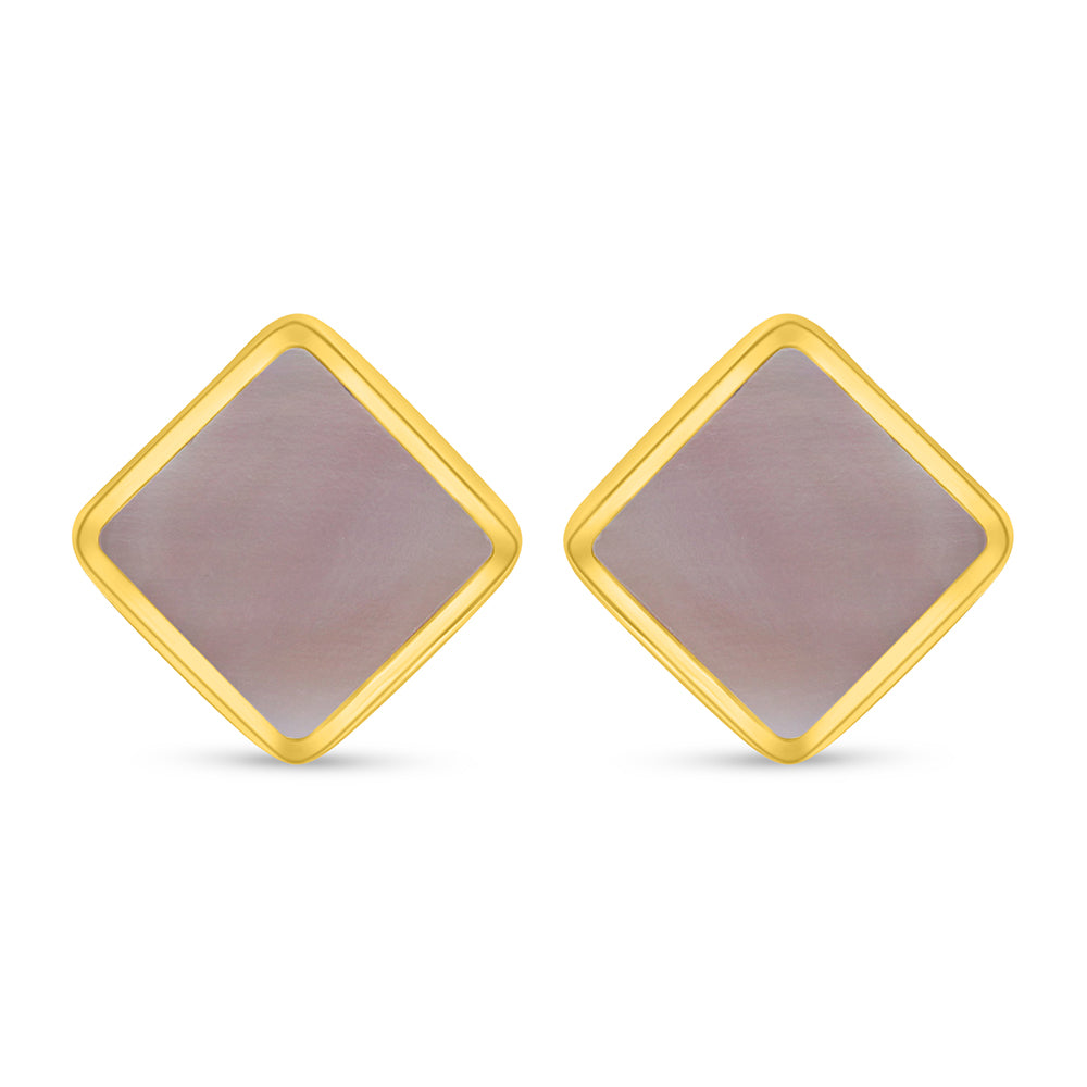 Sterling Silver 925 Earring Golden Plated Embedded With Pink Shell