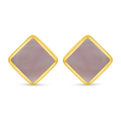 Sterling Silver 925 Earring Golden Plated Embedded With Pink Shell