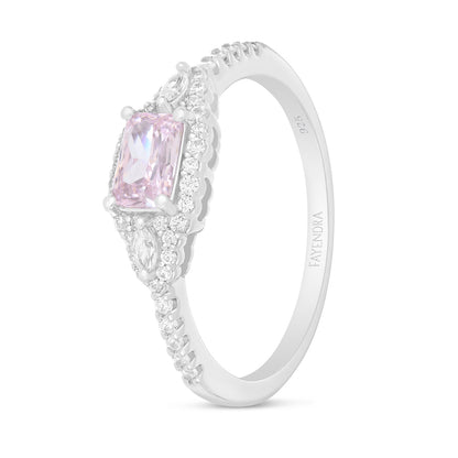 Sterling Silver 925 Ring Rhodium Plated Embedded With Pink Zircon And White Zircon