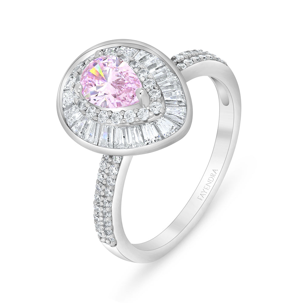 Sterling Silver 925 Ring Rhodium Plated Embedded With Pink Zircon And White Zircon