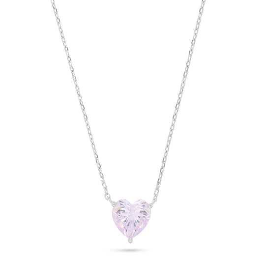 Sterling Silver 925 Necklace Rhodium Plated Embedded With Pink Zircon