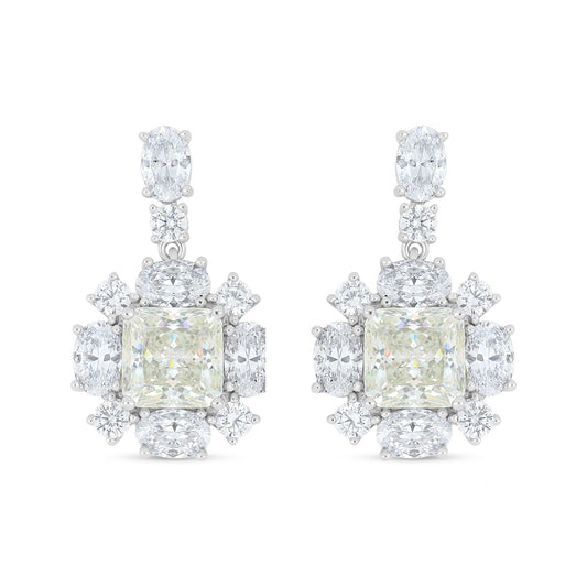 Sterling Silver 925 Earring Rhodium Plated Embedded With Diamond Zircon And White Zircon