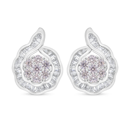 Sterling Silver 925 Earring Rhodium Plated Embedded With Pink Zircon And White Zircon
