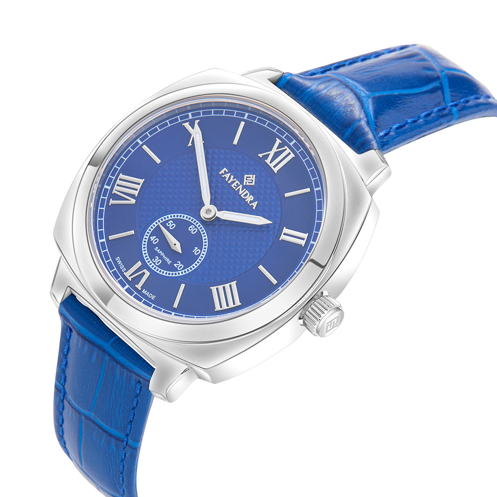 ساعة رجالي ستانلس ستيل عيار  L316 بلون فضي جلد ازرق - مينا معدنية باللون الازرق
